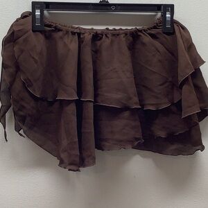 Zuliana Size Small Brown Ruffle Side Tie Skirt. Made in USA. New With Tags